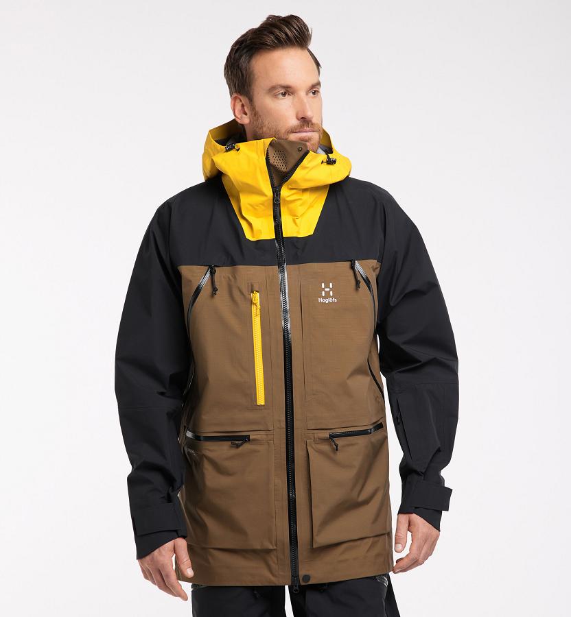 Haglöfs Mens Vassi GTX Pro Ski Jacket Brown/Yellow New Zealand 18726ABZI